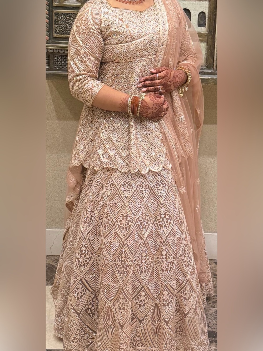 Elegant Women's Embroidered Peach Dress with Sheer Dupatta